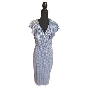 Unique Vintage Blue Sheath Dress with Collar